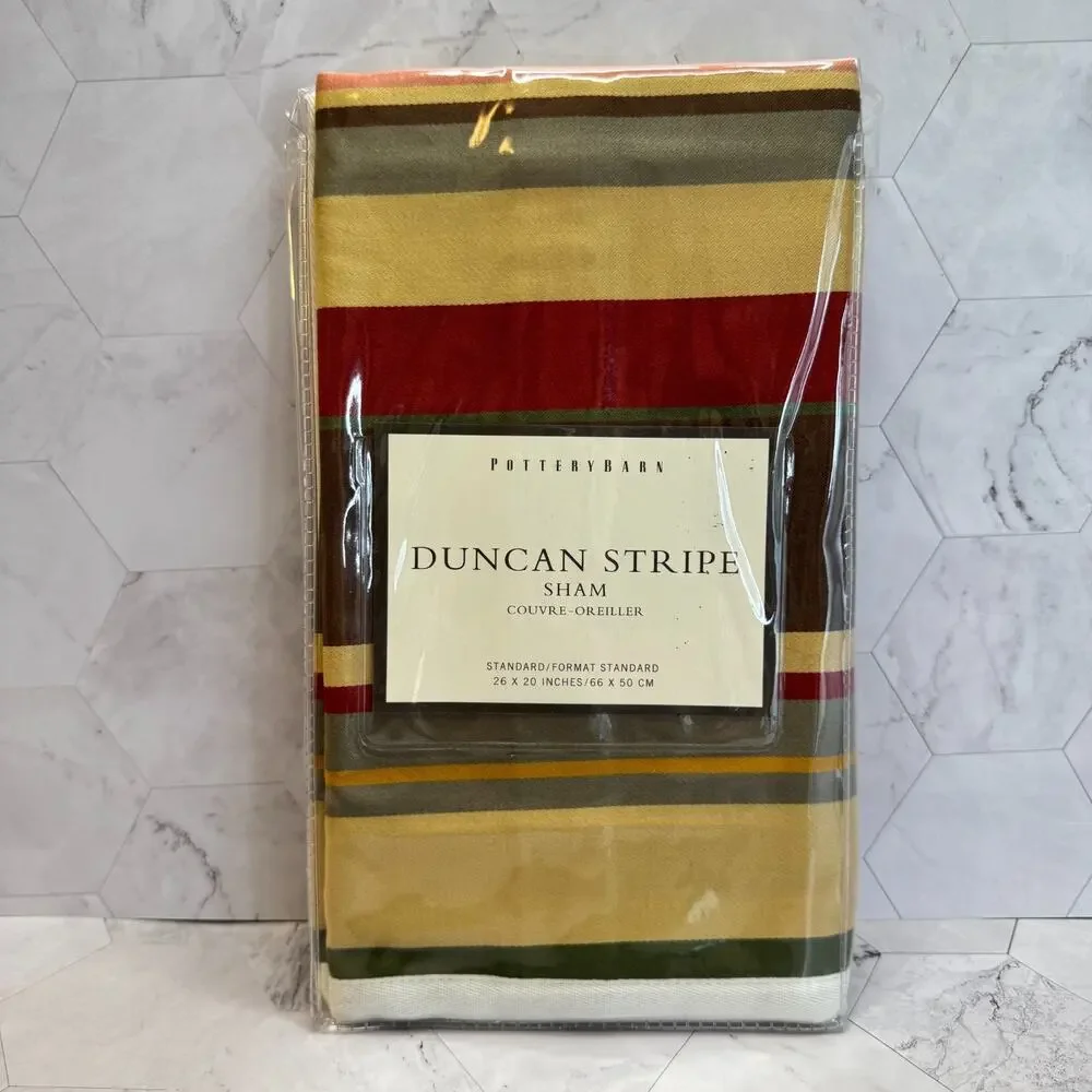 NIP Pottery Barn Pillow Sham Duncan Stripe Standard Rust Red Green Southwest (1)